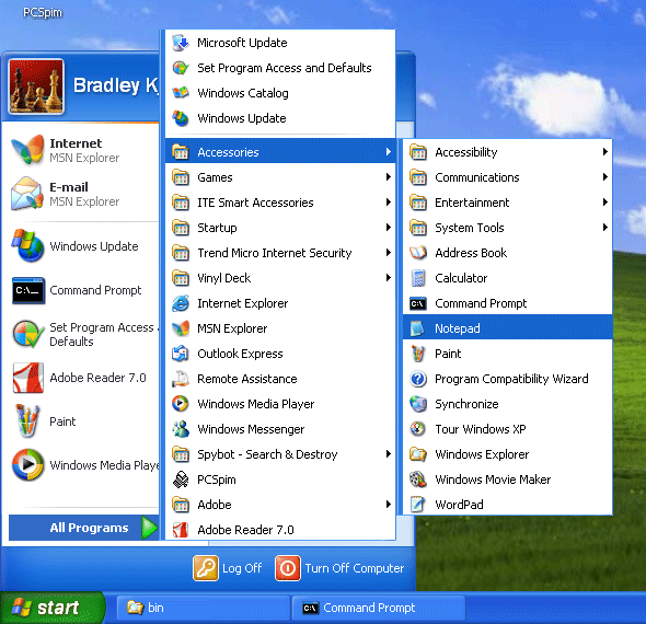 Starting Notepad