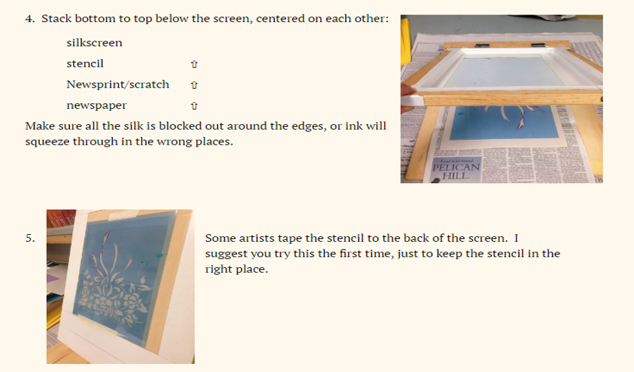 Stencil positioned on a silkscreen frame